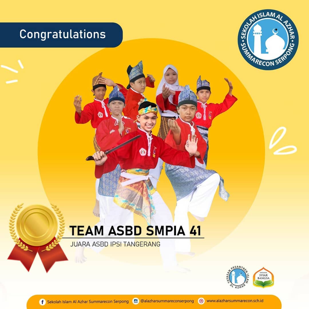 Prestasi SMP Islam Al Azhar 41 pemenang Lomba Tunggal dan Lomba Regu ASBD (Al Azhar Seni Bela Diri) dalam lomba IPSI Tangerang
