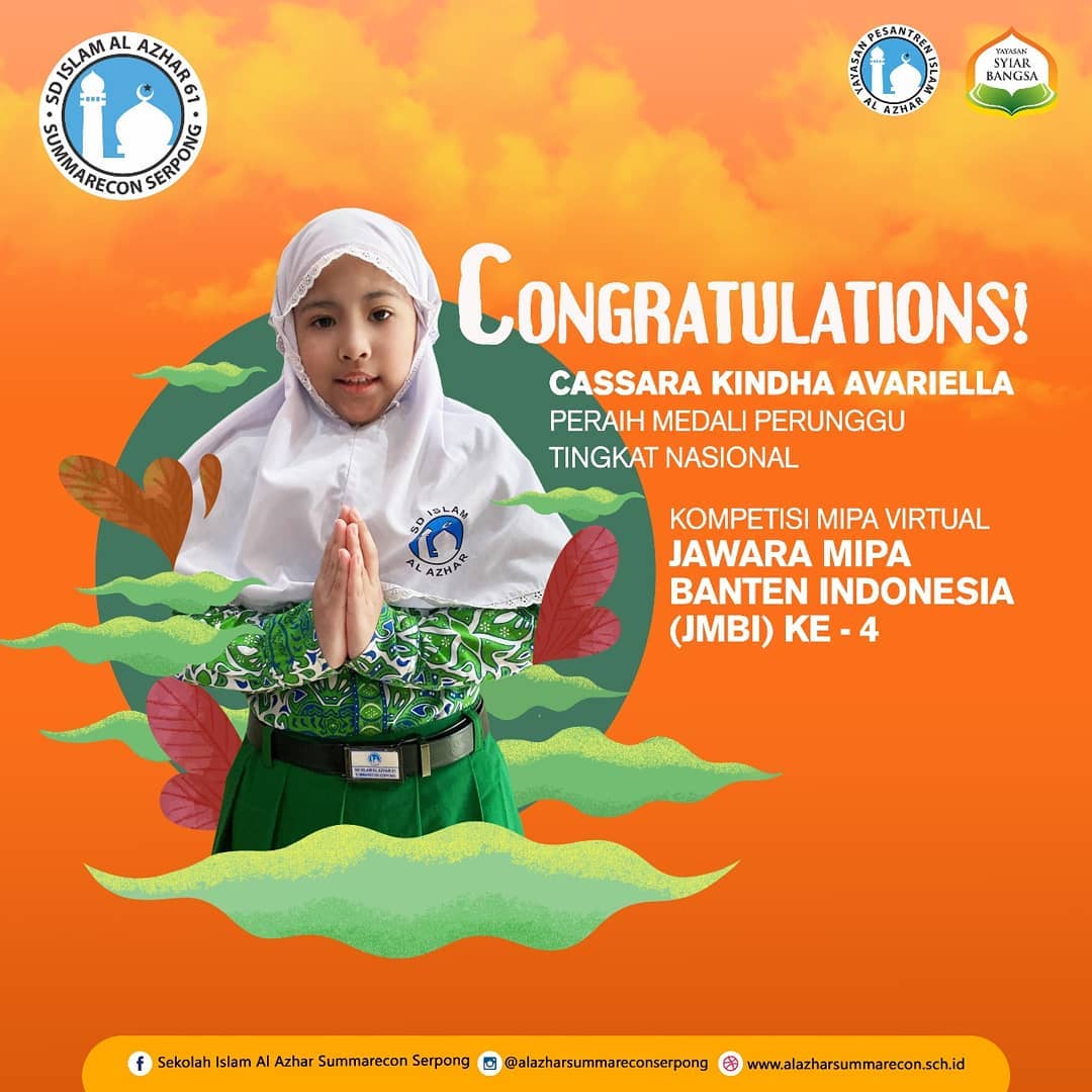 Prestasi SD Islam Al Azhar 61 mendapatkan Mendali Perunggu dalam kompetisi MIPA Virtual Tingkat Nasional dalam acara “Jawara MIPA Banten Indonesia (JMBI) ke 4