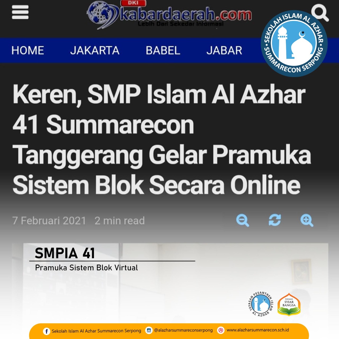 Pramuka Sistem Blok Virtual SMP Islam Al Azhar 41 Summarecon Serpong 